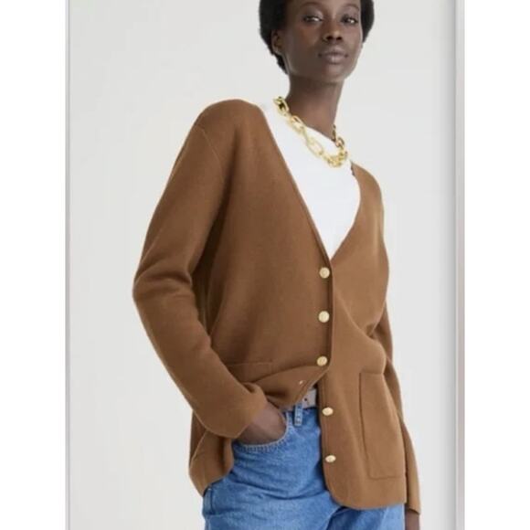 J Crew Giselle Cardigan Sweater Size M Brown Gold Buttons Jacket Relaxed BV316 - Picture 1 of 8